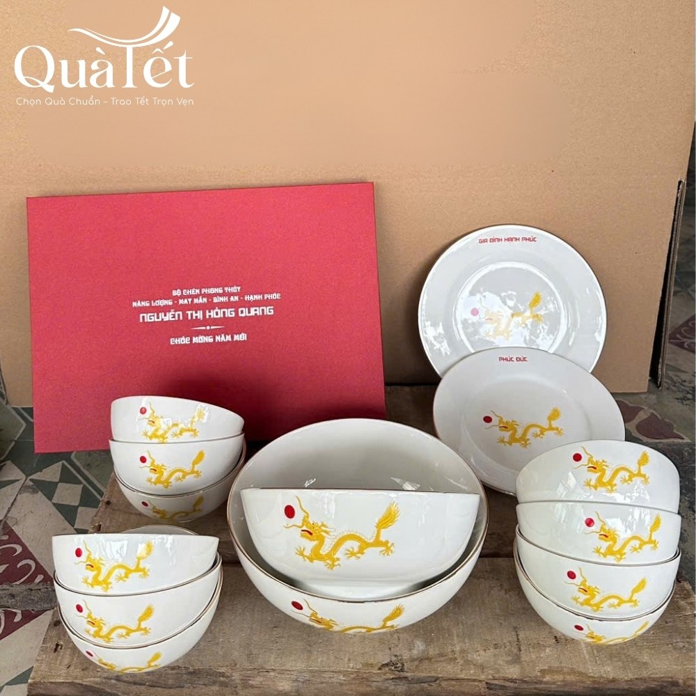 Bộ bát đĩa Bát Tràng in logo