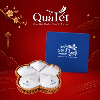 Bộ Khay Mứt Sứ Trắng Dáng Hoa Khế 5 Cánh Khay Mây QT-KM01