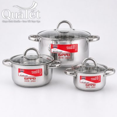 Bộ ba nồi inox Sunhouse với 3 kích cỡ nhỏ đến lớn đáp ứng nhu cầu sử dụng