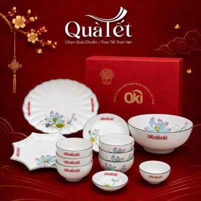 Bộ Bát Đĩa Men Kem Hoa Sen Vẽ Tay Quà Tết Cao Cấp QT-BD03 - Ảnh đại diện