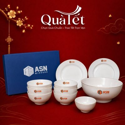 Bộ Bát Đĩa Sứ Trắng Bát Tràng Viền Chỉ Vàng Kim Quà Tết QT-BD01 - Ảnh đại diện