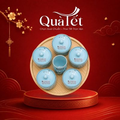 Bộ Hũ Mứt Tết Men Xanh Đào Trắng Kèm Cốc Sứ Khay Gỗ Tròn QT-KM02 - Ảnh đại diện
