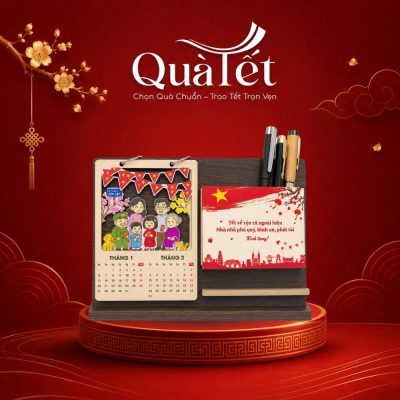 Lịch Gỗ Để Bàn Đa Năng Tích Hợp Khay Cắm Bút Quà Tặng Tết QT-LT02 - Ảnh đại diện