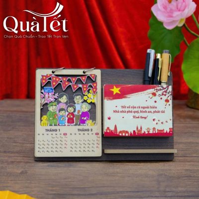 Lịch để bàn khung lịch gỗ lật độc đáo
