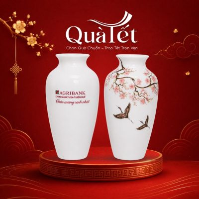 Lọ Hoa Sứ Trắng Vẽ Hoa Đào Chim Hạc Quà Tặng Tết Agribank QT-LH01 - Ảnh đại diện