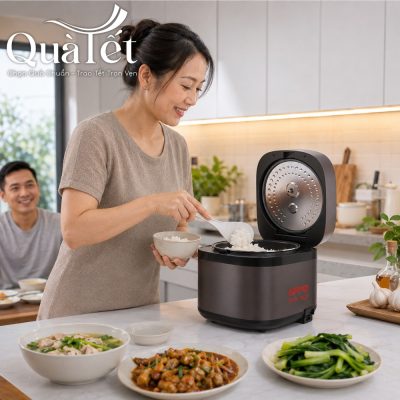 Thành viên gia đình Việt quây quần bên mâm cơm ấm cúng sử dụng nồi cơm điện Sunhouse
