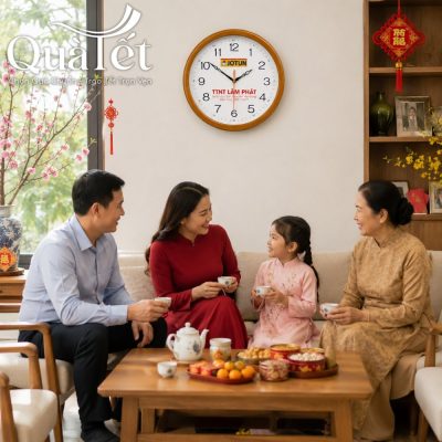 Chiếc đồng hồ treo tường hiện diện trong phòng khách gia đình ngày Tết