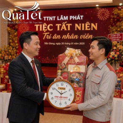 Trao tặng đồng hồ QT-DH01 cùng giỏ quà Tết Lucky cho công nhân tiêu biểu tại tiệc tất niên tri ân nhân viên