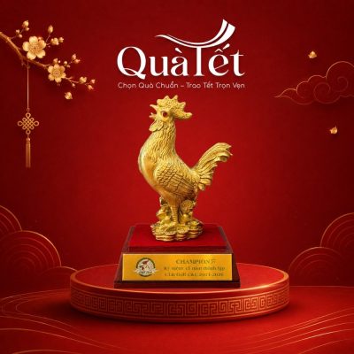 Tượng Gà Vinh Danh Mạ Vàng Phong Thủy Đế Gỗ Cao Cấp QT-TG01 - Ảnh đại diện