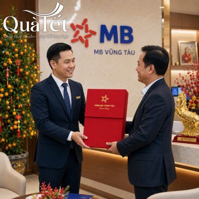 Đại diện doanh nghiệp trao tặng hộp quà Tết chứa tượng ngựa dát vàng cho đối tác VIP