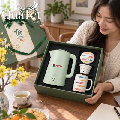 Bộ Quà Tết An Khang Bình Đun Và Cốc Sứ Lọc Trà