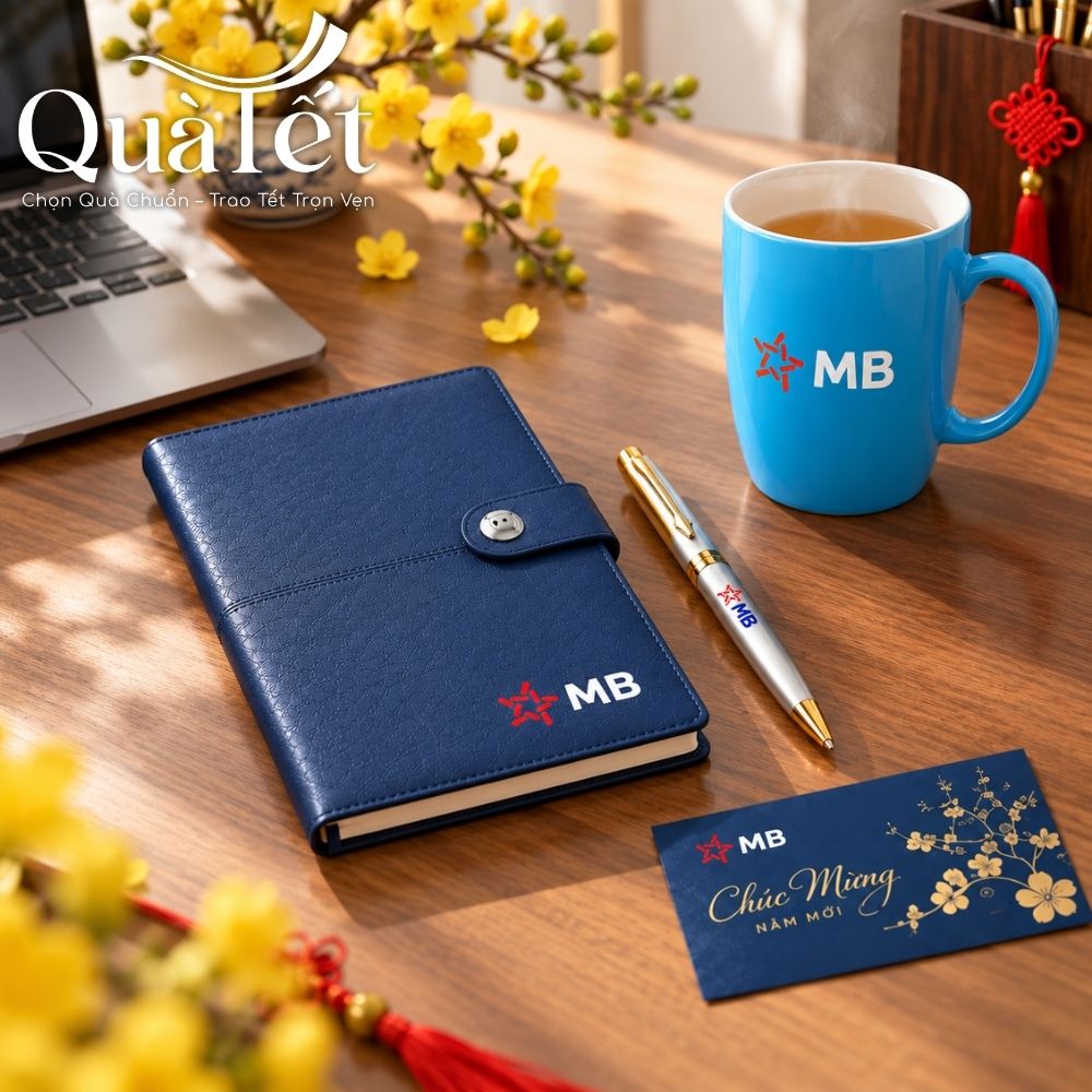Bộ giftset quà Tết doanh nghiệp in logo sổ da, bút ký và cốc sứ QT-GS07 - Ảnh 6
