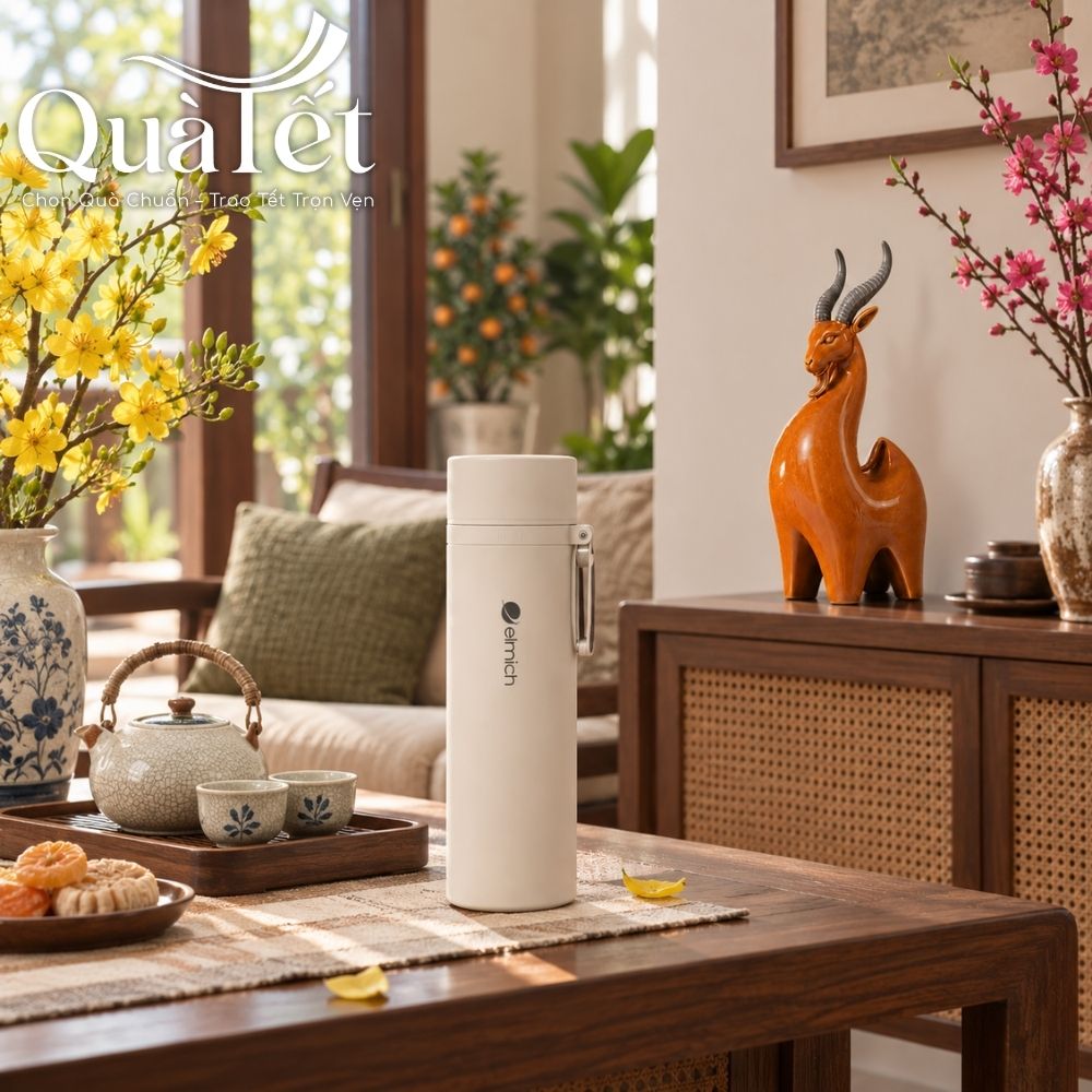 Set Quà Tặng Tượng Dê Bát Tràng Và Bình Giữ Nhiệt