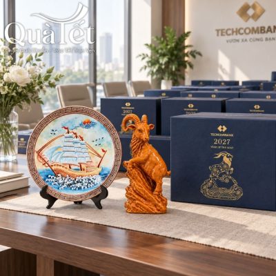 Bộ Quà Tết Hanh Thông Tượng Dê Và Đĩa Biểu Trưng Thuận Buồm