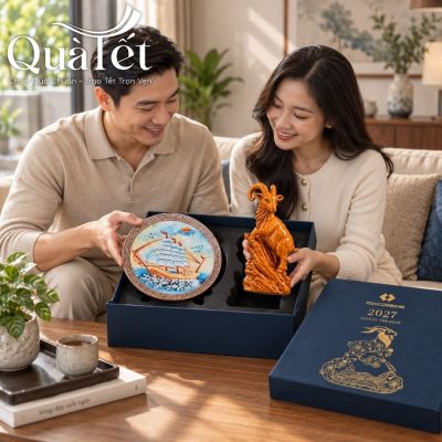 Bộ Quà Tết Hanh Thông Tượng Dê Và Đĩa Biểu Trưng Thuận Buồm