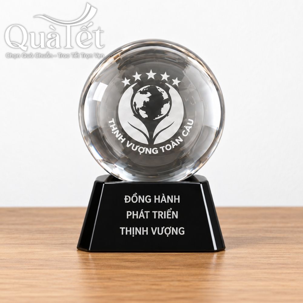 Giftset quà tặng Cát Vận Khai Xuân kỷ niệm chương cầu pha lê và lịch gỗ để bàn in logo QT-GS10 - Ảnh 3