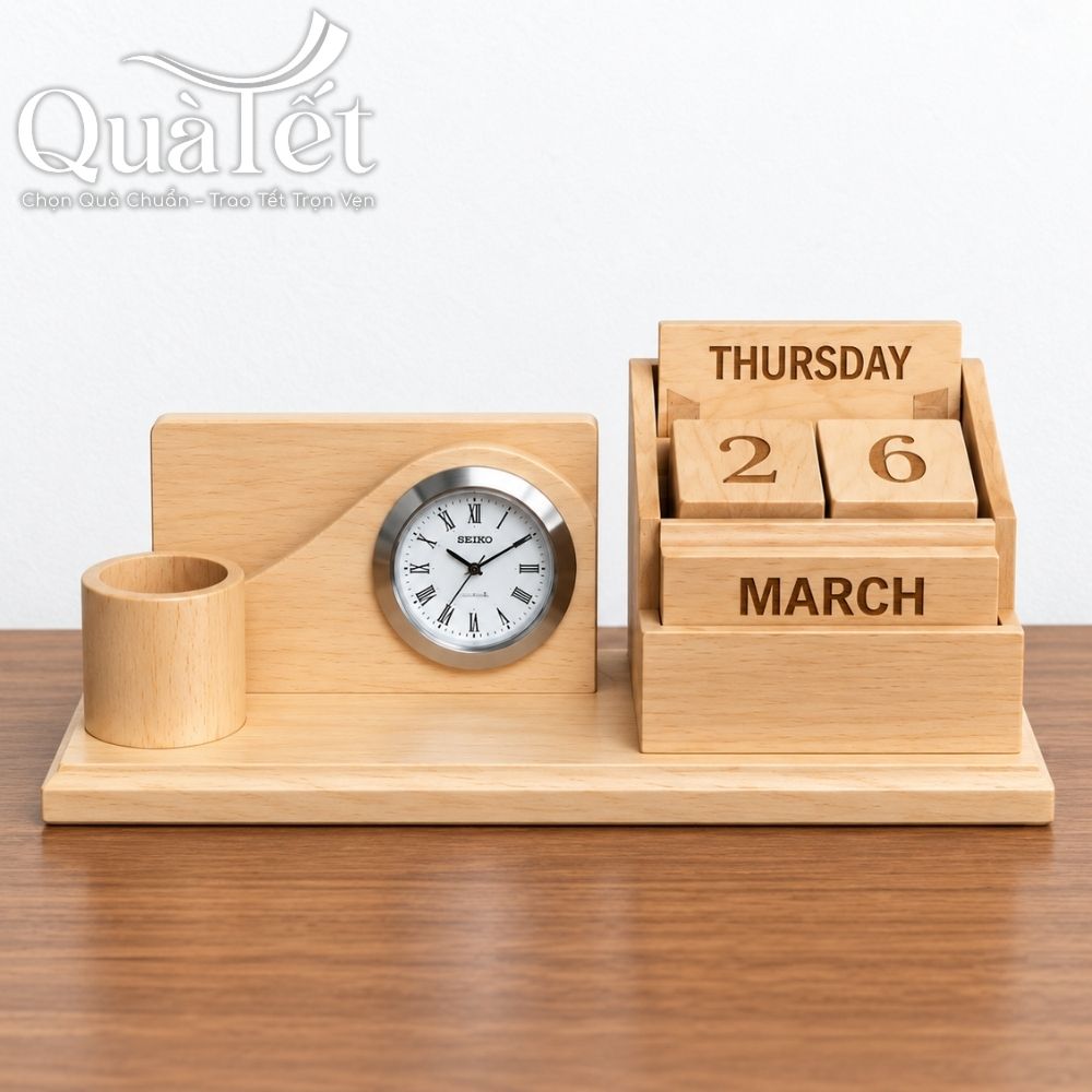 Giftset quà tặng Cát Vận Khai Xuân kỷ niệm chương cầu pha lê và lịch gỗ để bàn in logo QT-GS10 - Ảnh 4