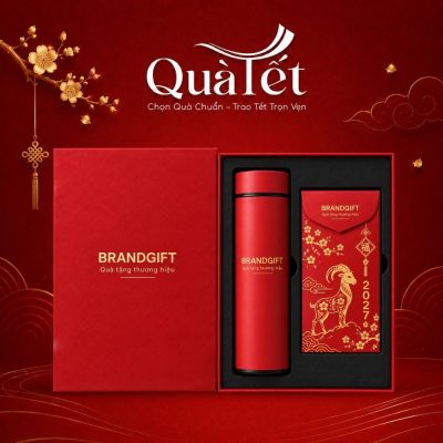 Giftset quà tặng Tết bình giữ nhiệt 500ml và bao lì xì in logo QT-GS13