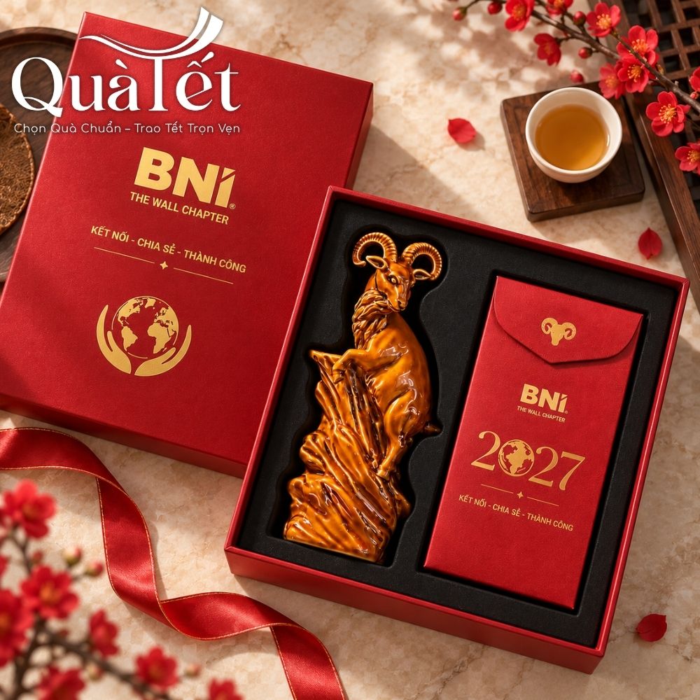 Set quà Tết in logo “Dương Khởi Tài Lộc” tượng dê linh vật và bao lì xì QT-GS12 - Ảnh 2