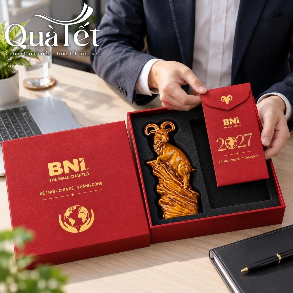 Set quà Tết in logo “Dương Khởi Tài Lộc” tượng dê linh vật và bao lì xì QT-GS12 - Ảnh 5