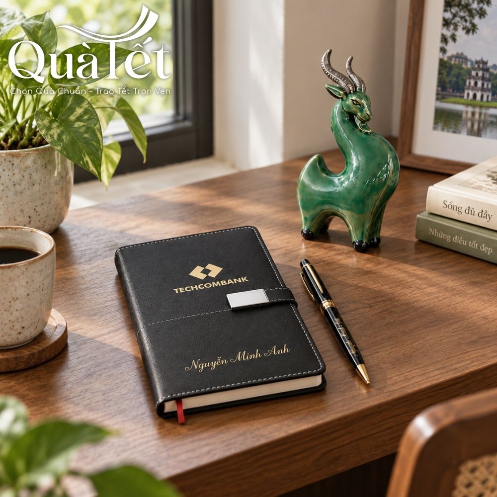Set quà Tết văn phòng in logo sổ da, bút ký và tượng dê linh vật QT-GS08 - Ảnh 6