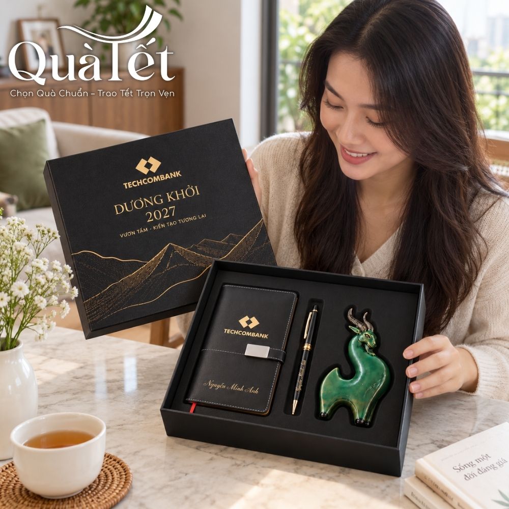 Set quà Tết văn phòng in logo sổ da, bút ký và tượng dê linh vật QT-GS08 - Ảnh 9