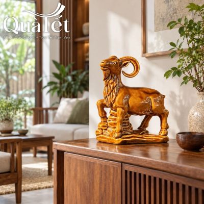 Tượng Dê Phong Thủy Tài Lộc Men Hoàng Thổ Gốm Sứ Bát Tràng
