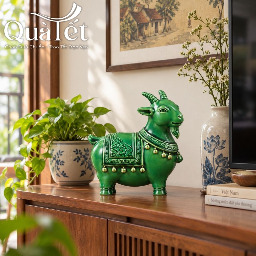 Linh Vật Dê Men Ngọc Lục Gốm Sứ Bát Tràng Quà Tết 2027