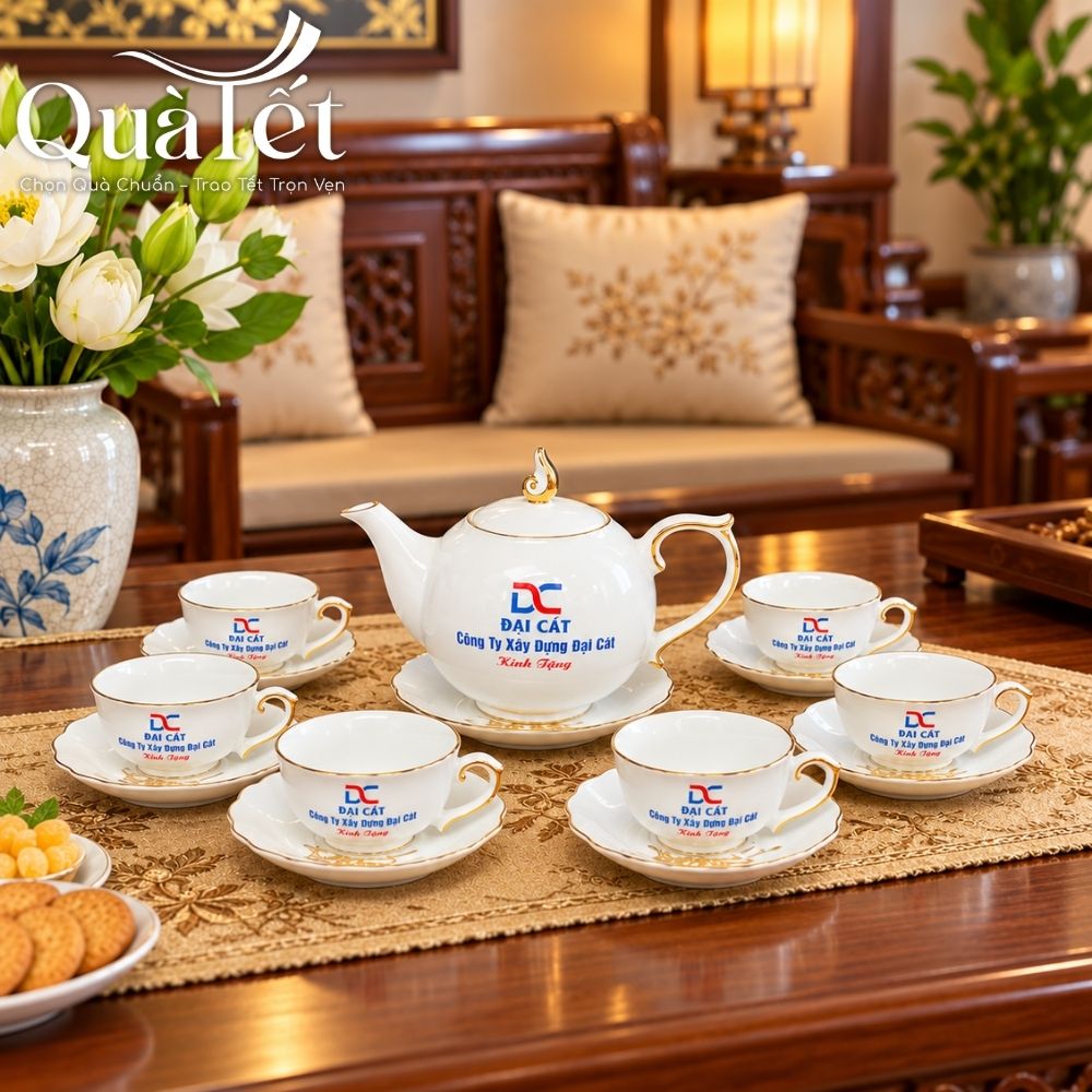 Bộ ấm chén dáng bưởi lửa họa tiết Thuận Buồm Xuôi Gió vẽ vàng quà tặng Tết QT-AC07 - Ảnh 12