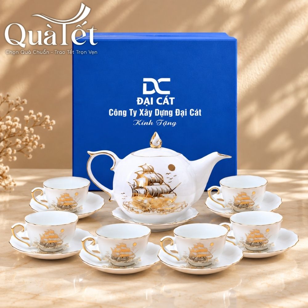 Bộ ấm chén dáng bưởi lửa họa tiết Thuận Buồm Xuôi Gió vẽ vàng quà tặng Tết QT-AC07 - Ảnh 13