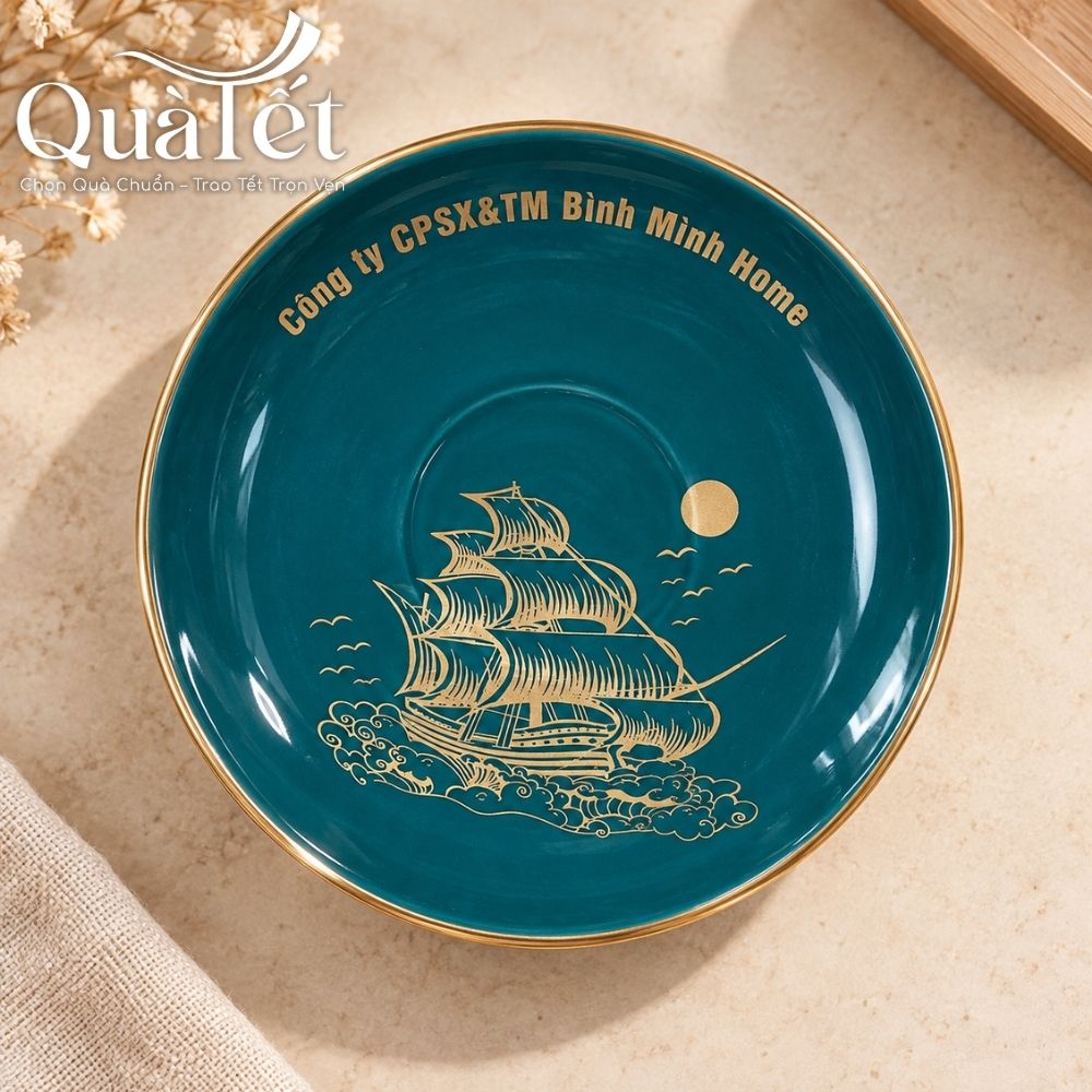 Bộ ấm chén quà tặng Tết men xanh dáng đài cát Thuận Buồm Xuôi Gió vàng kim QT-AC10 - Ảnh 5