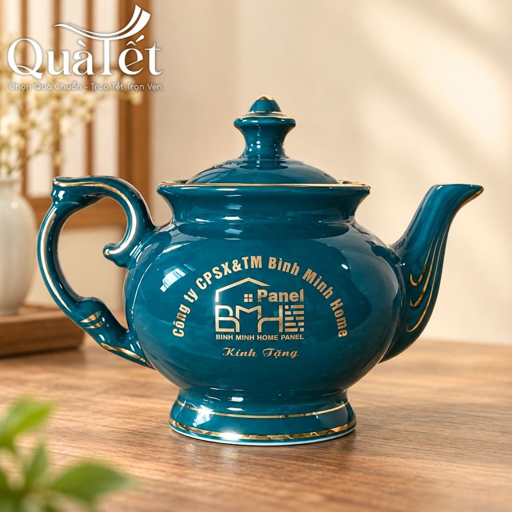 Bộ ấm chén quà tặng Tết men xanh dáng đài cát Thuận Buồm Xuôi Gió vàng kim QT-AC10 - Ảnh 7