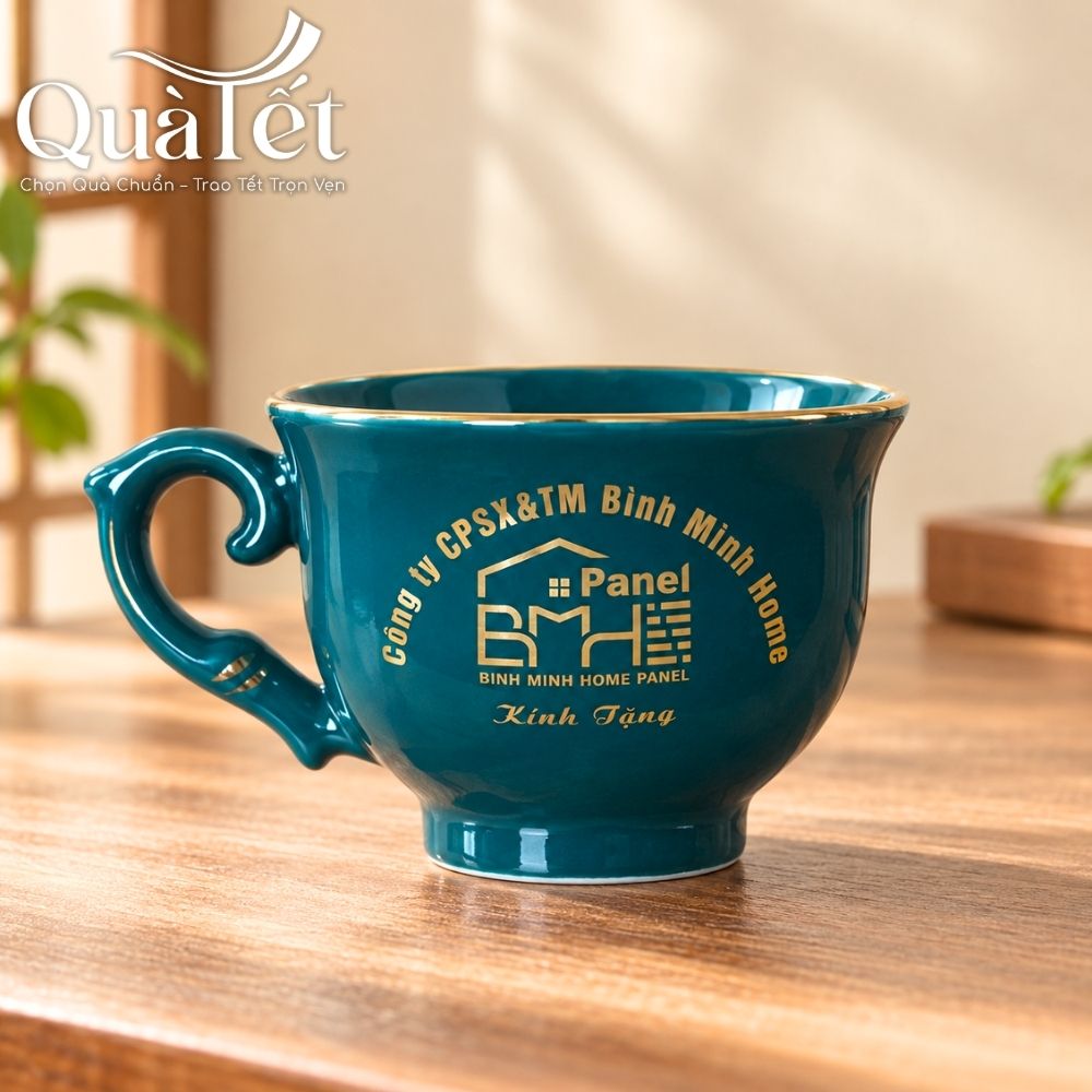 Bộ ấm chén quà tặng Tết men xanh dáng đài cát Thuận Buồm Xuôi Gió vàng kim QT-AC10 - Ảnh 8