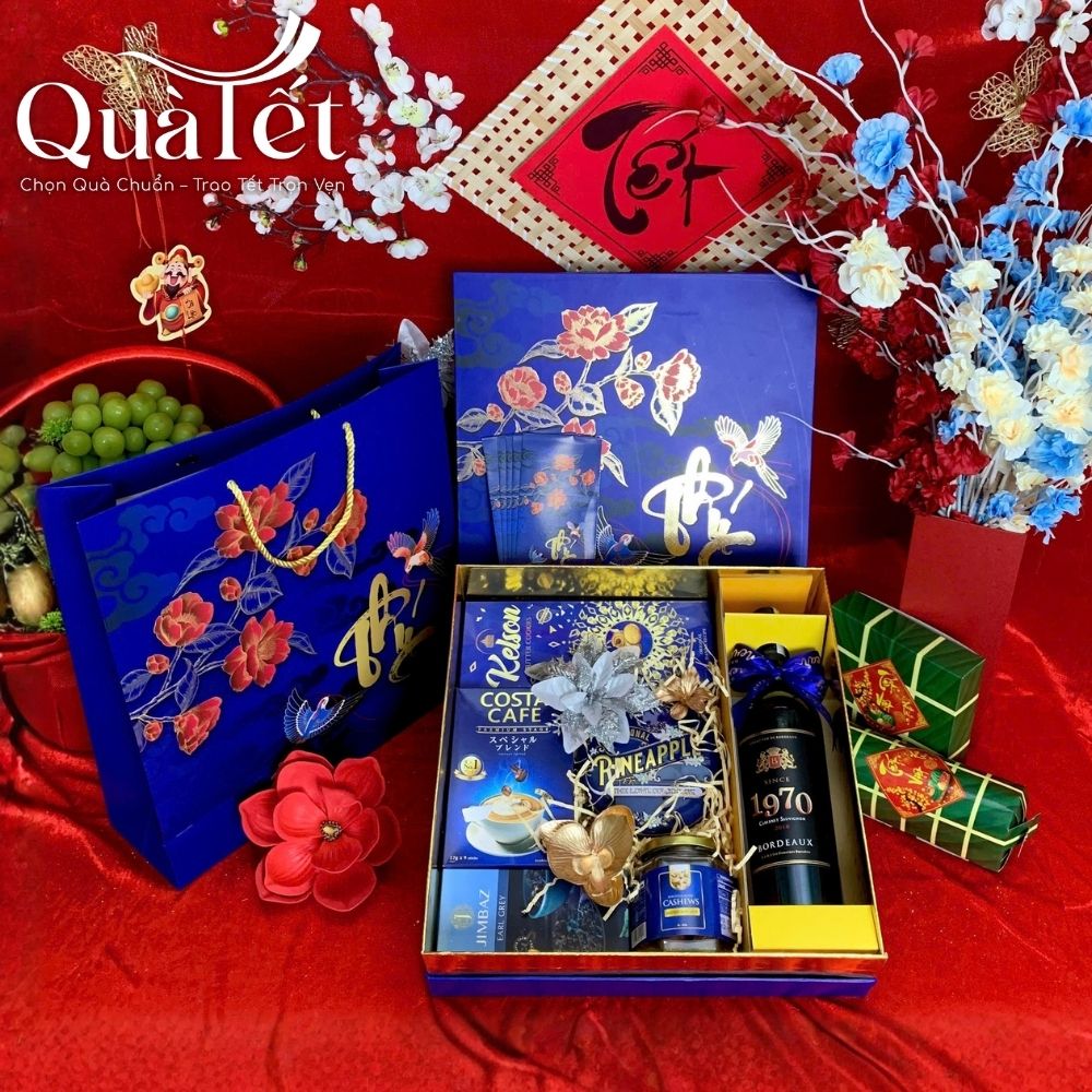 Giỏ quà bánh kẹo rượu Tết cao cấp hộp Phúc Khởi Tân Xuân QT-SQ08 - Ảnh 2