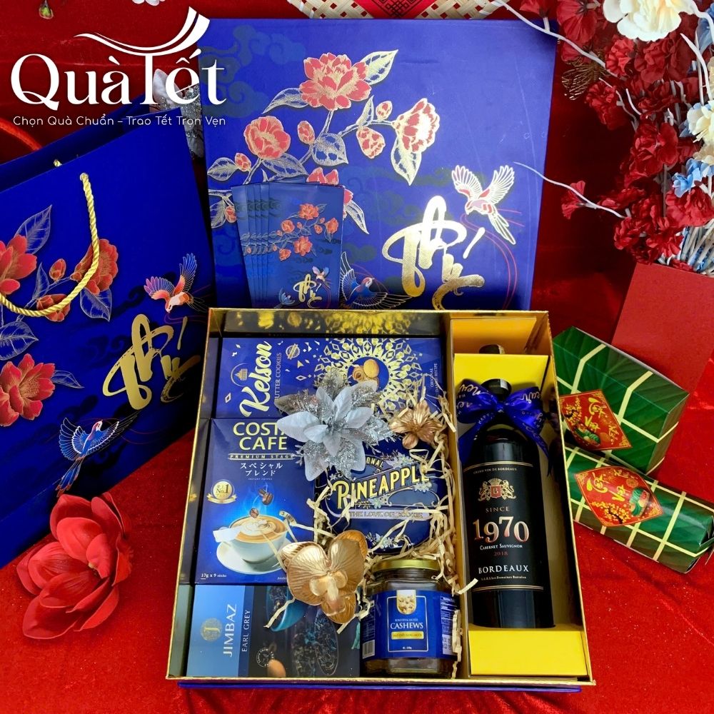 Giỏ quà bánh kẹo rượu Tết cao cấp hộp Phúc Khởi Tân Xuân QT-SQ08 - Ảnh 3