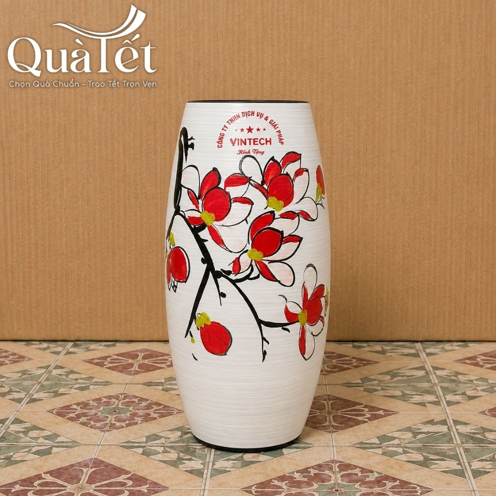 Lọ hoa gốm sứ in logo dáng bom men xước vẽ hoa mộc lan quà tặng Tết QT-LH05 - Ảnh 9